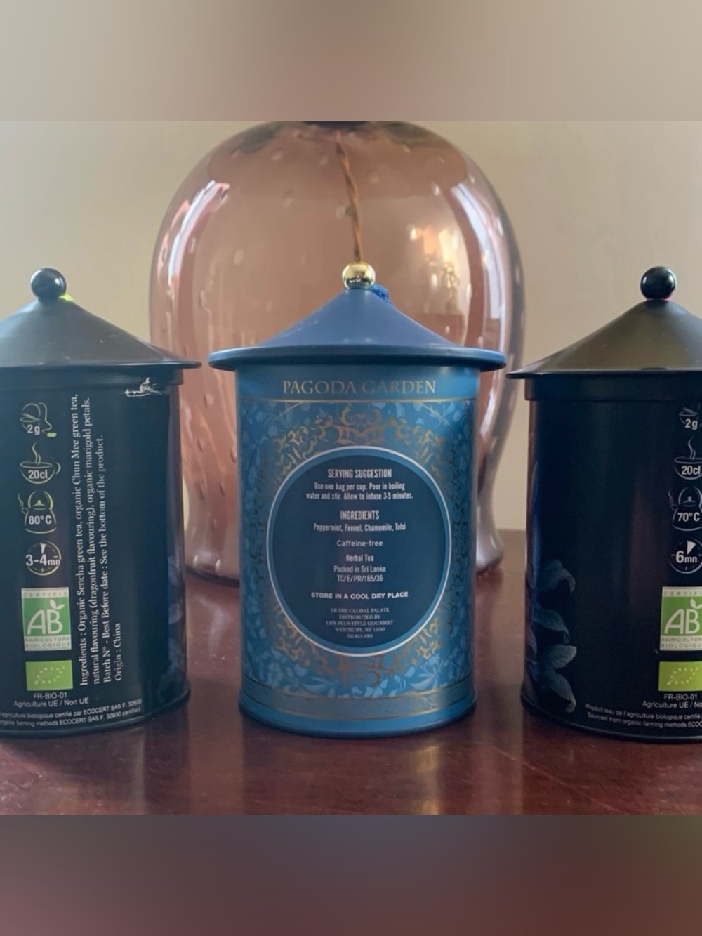 Lot of 3 Pagoda Metal Tea Tins - Picture 7 of 12